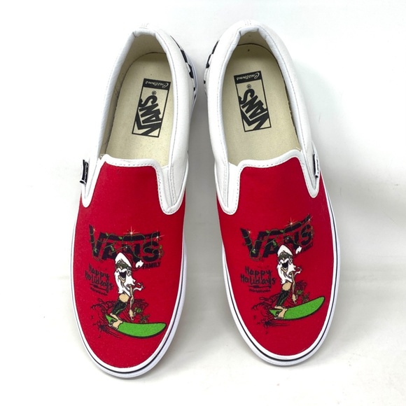 VANS Slip On Sneakers White Red Canvas Shoes Men Skate Low Top Custom Alsu01245 - Picture 9 of 11
